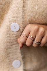 Dainty Diamond Heart Cluster Ring - 14k Two Tone Gold - 0.10ctw