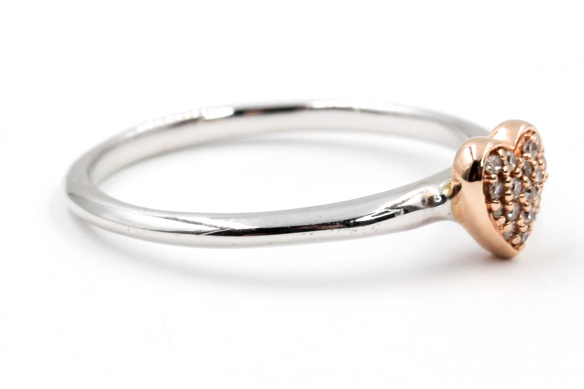 Dainty Diamond Heart Cluster Ring - 14k Two Tone Gold - 0.10ctw