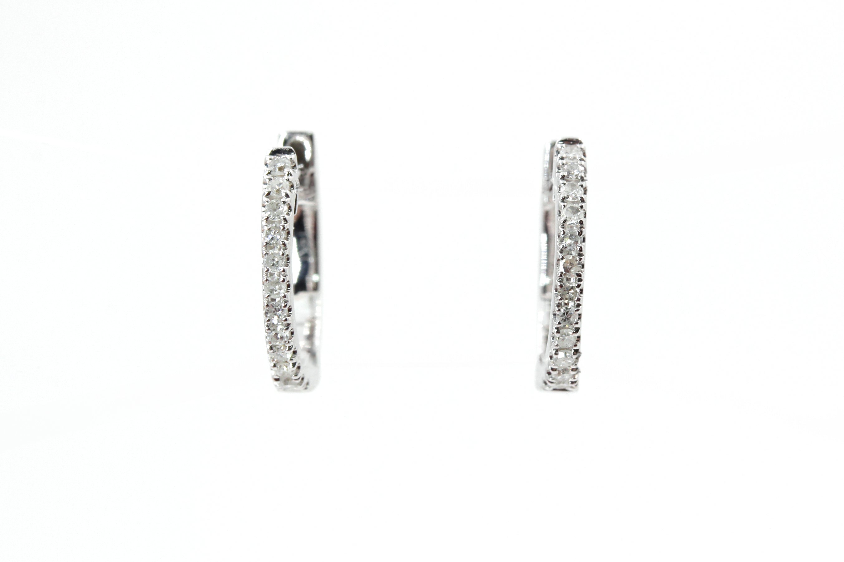 Diamond  Huggie Earrings - 14k White Gold - 14mm - 0.20ctw