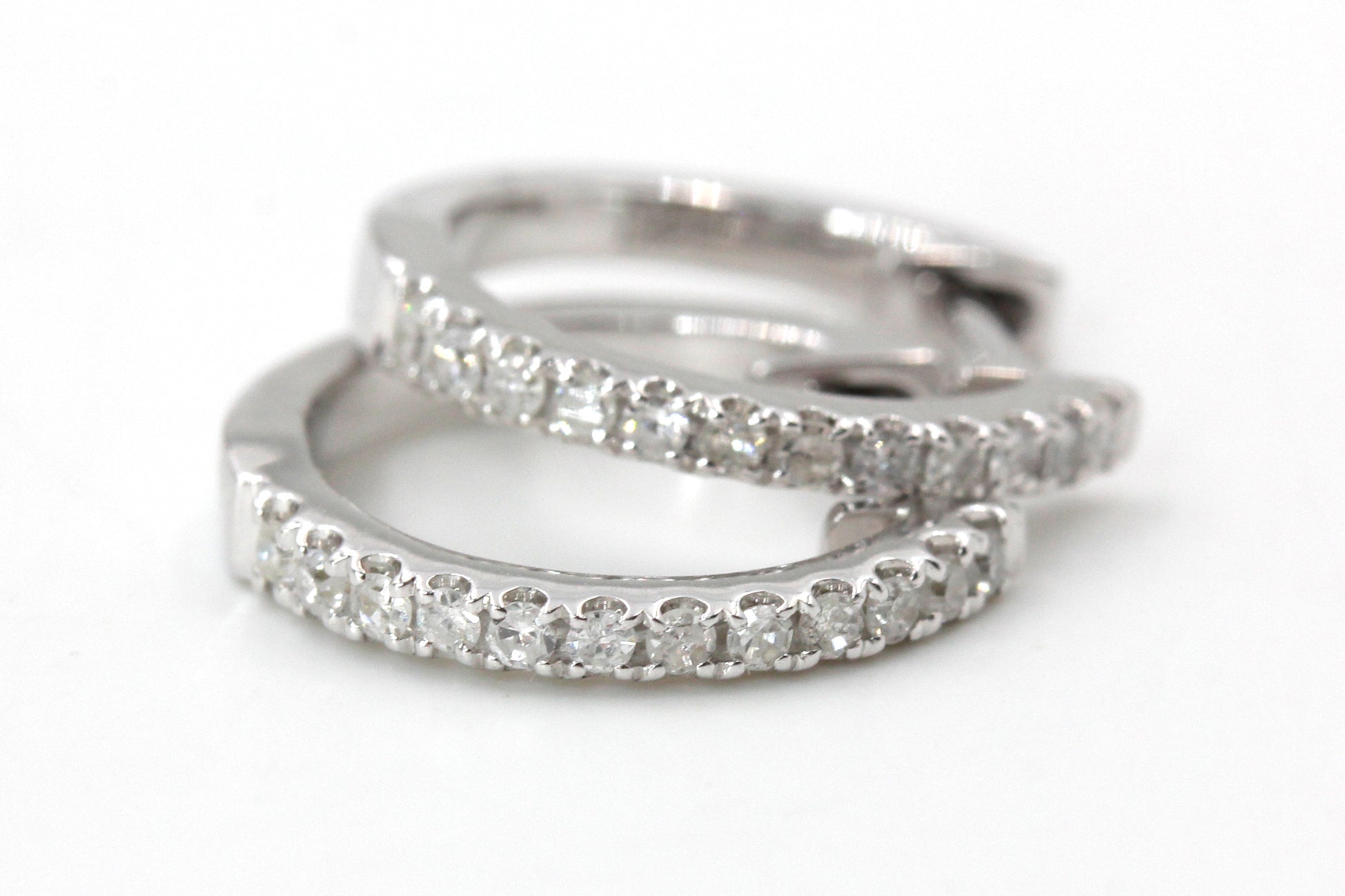 Diamond  Huggie Earrings - 14k White Gold - 14mm - 0.20ctw