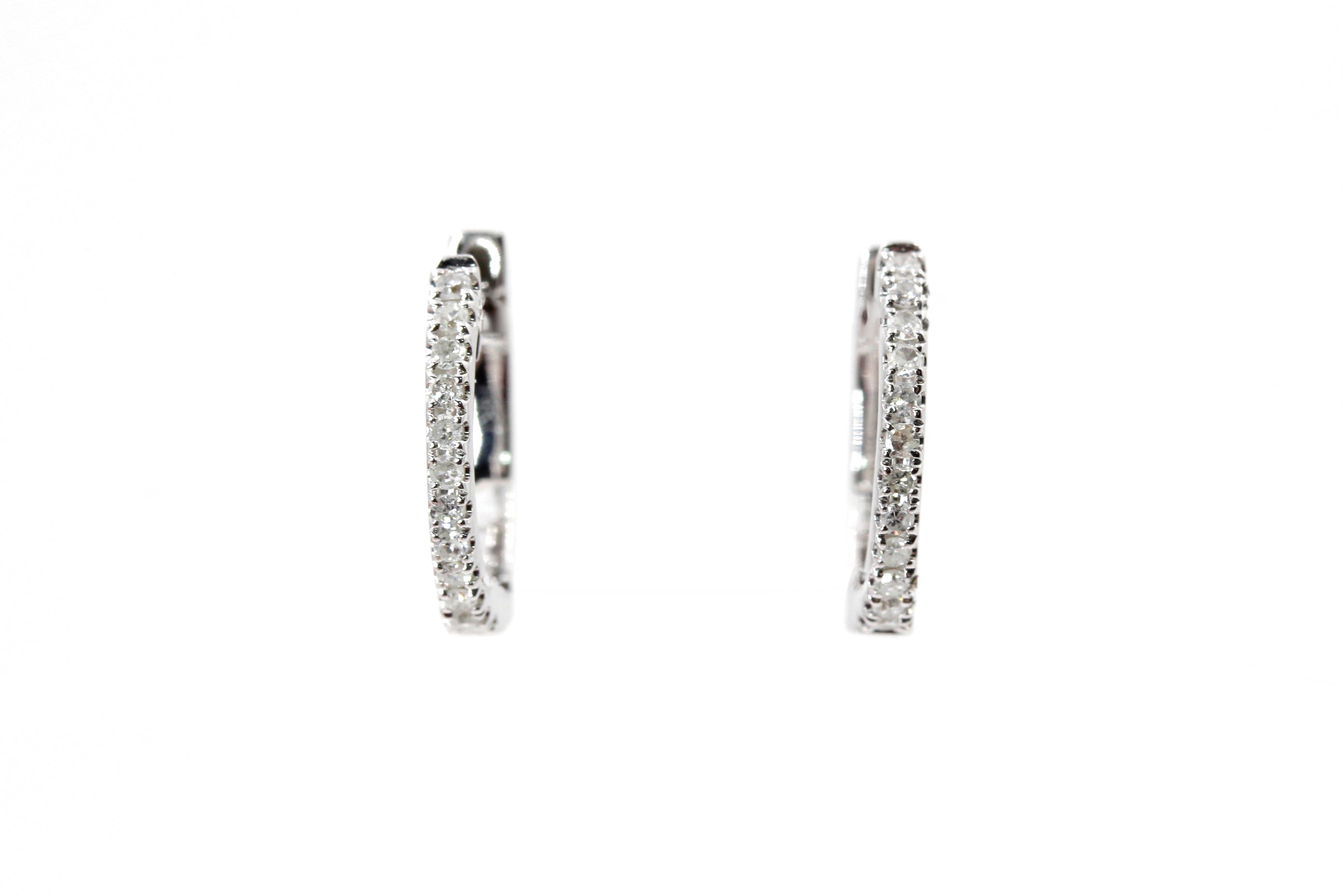 Diamond  Huggie Earrings - 14k White Gold - 14mm - 0.20ctw