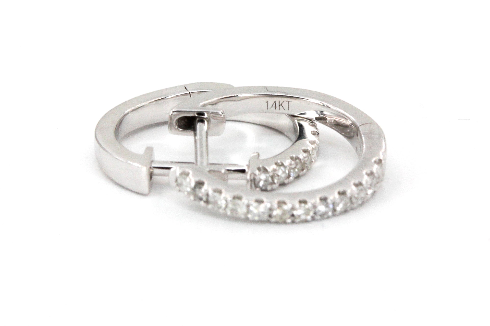 Diamond  Huggie Earrings - 14k White Gold - 14mm - 0.20ctw