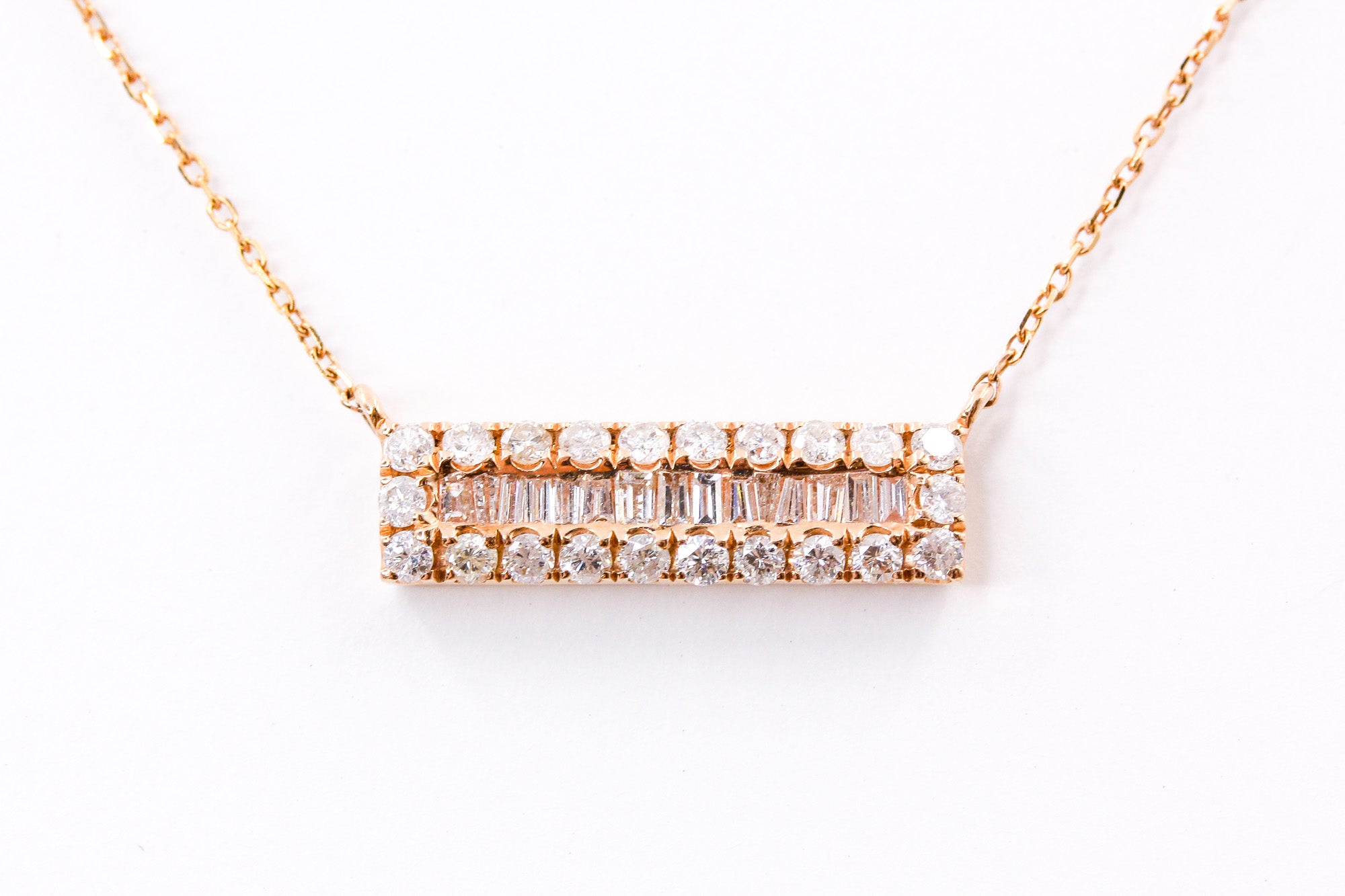 Diamond Baguette Bar Necklace - 14k Rose Gold - 0.50ctw
