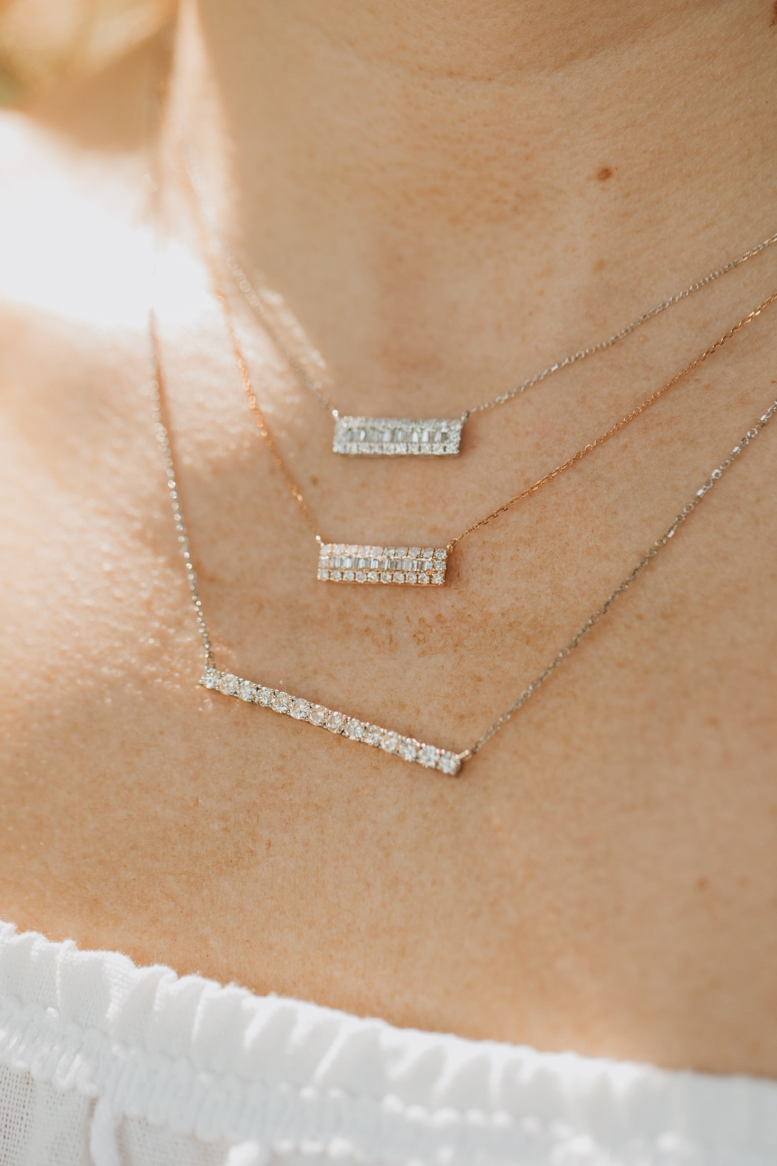 Diamond Baguette Bar Necklace - 14k Rose Gold - 0.50ctw