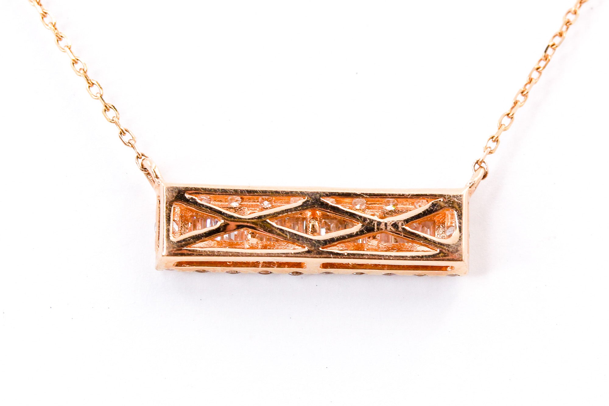 Diamond Baguette Bar Necklace - 14k Rose Gold - 0.50ctw