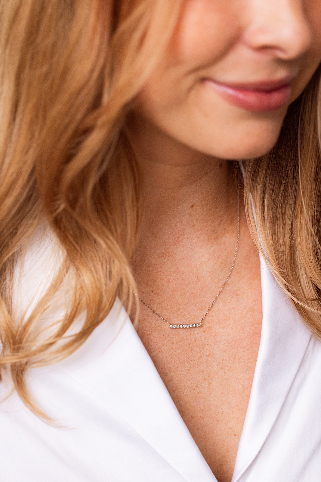 Diamond Bar Necklace - 14k White Gold - 0.25ctw