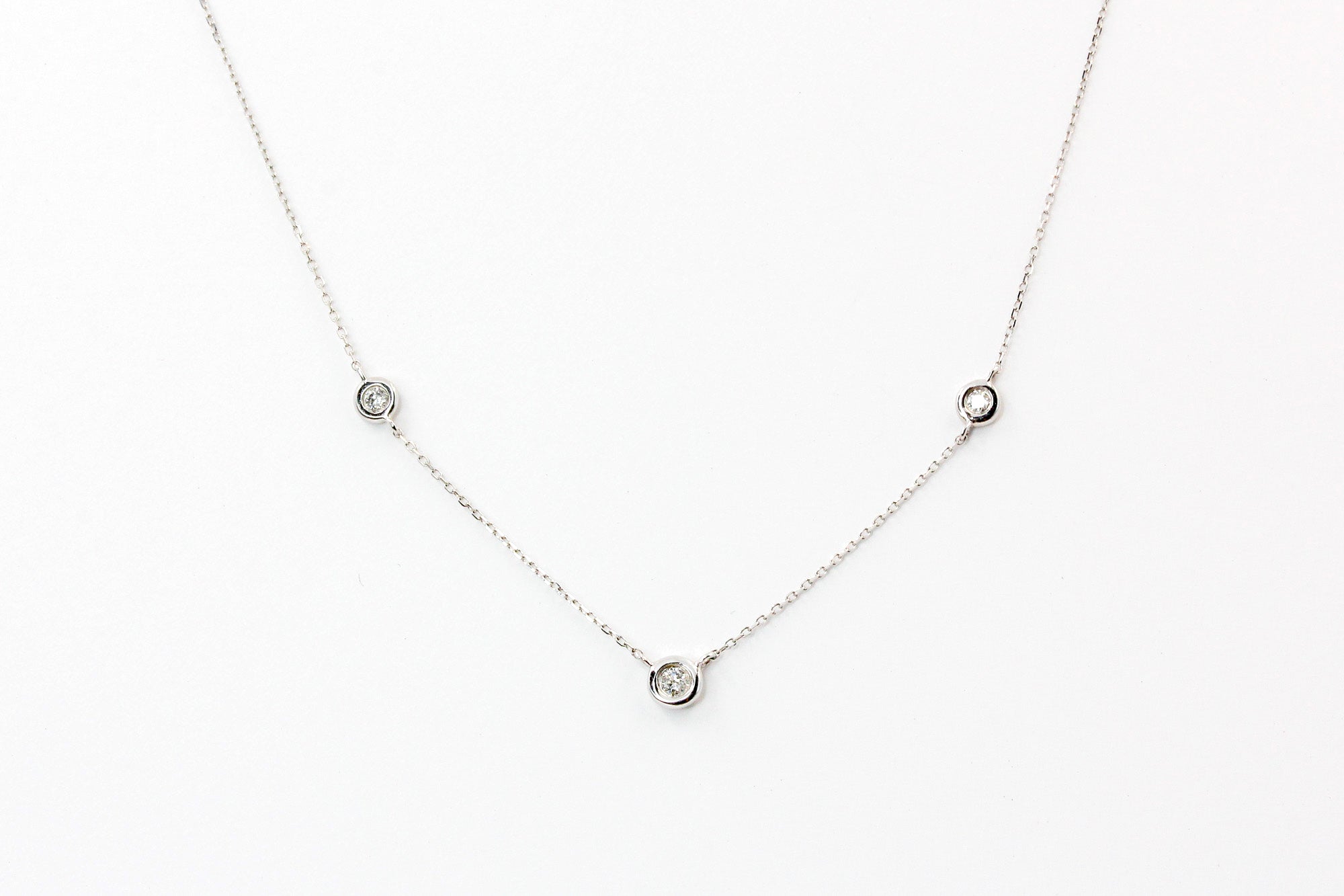 Diamond Bezel Set Station Necklace - 14k Yellow Gold - 0.10ctw