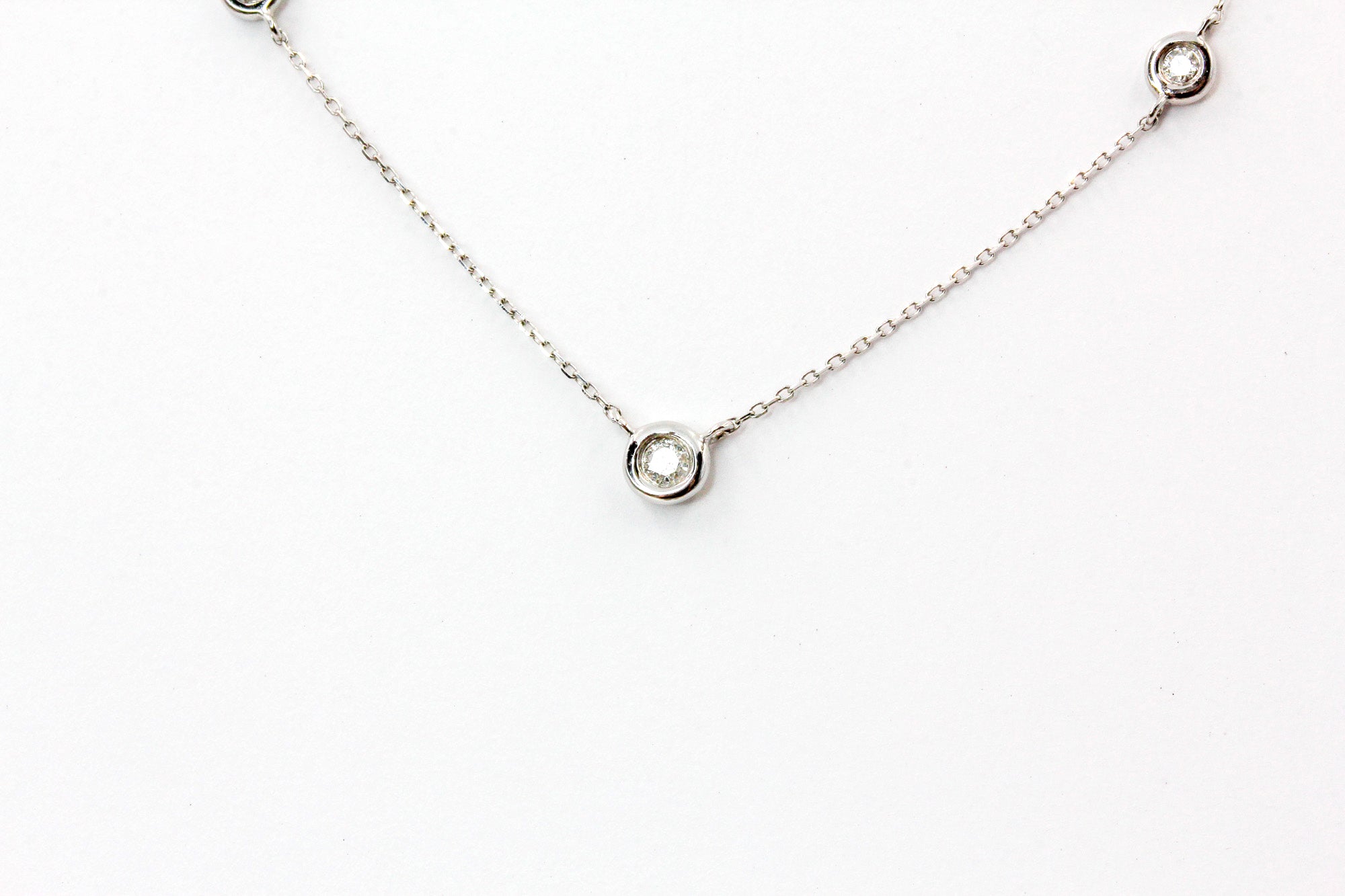 Diamond Bezel Set Station Necklace - 14k Yellow Gold - 0.10ctw
