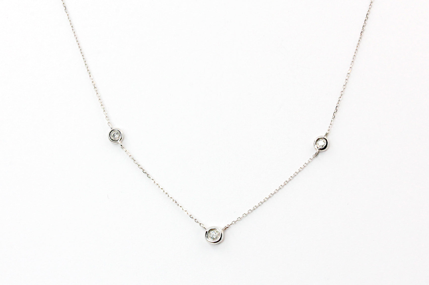 Diamond Bezel Set Station Necklace - 14k Yellow Gold - 0.10ctw
