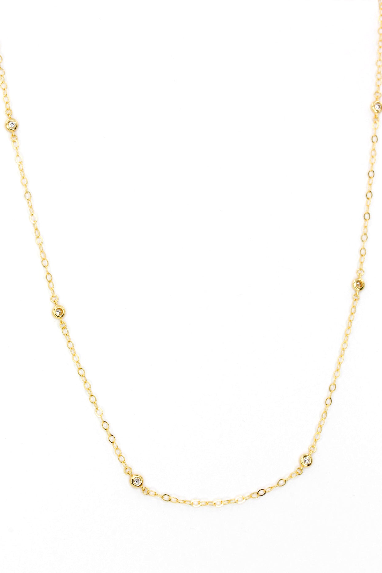 Diamond Bezel Station Necklace - 14k Yellow Gold - 0.12ctw