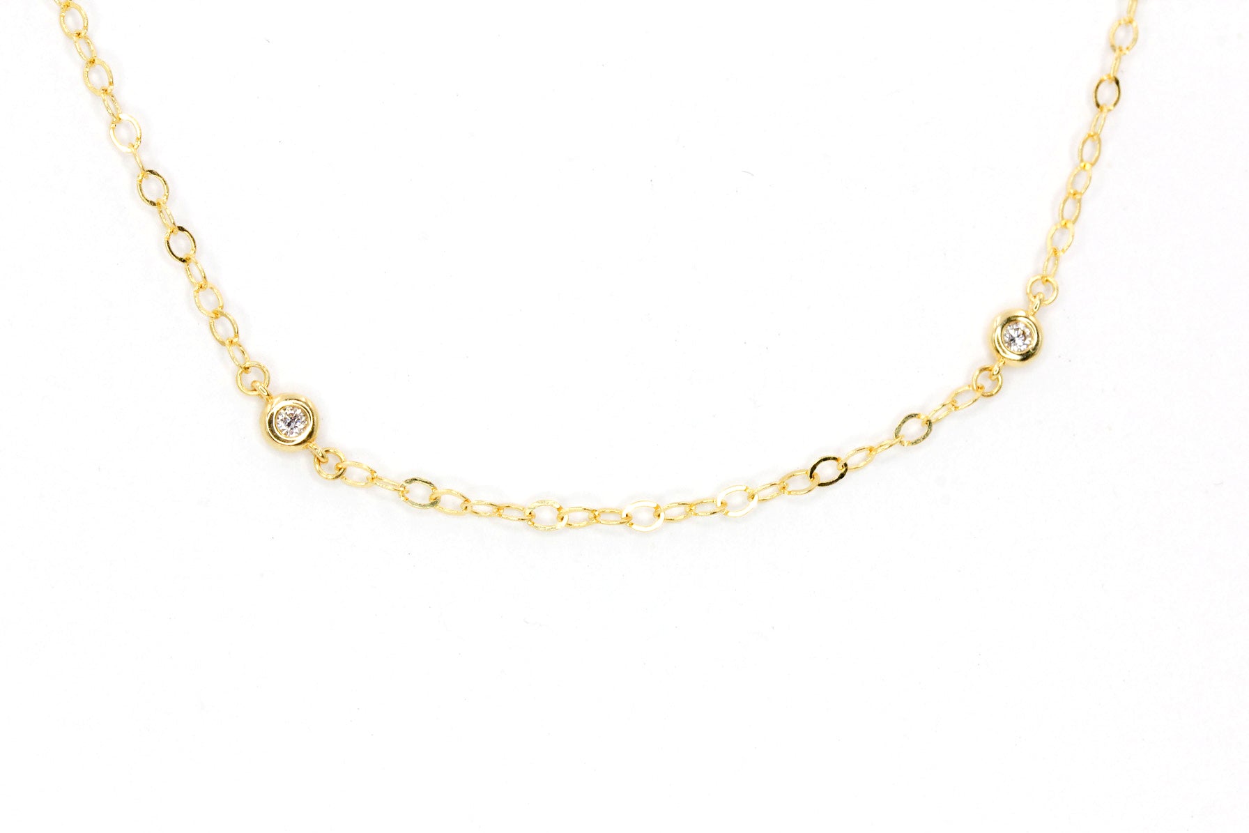 Diamond Bezel Station Necklace - 14k Yellow Gold - 0.12ctw