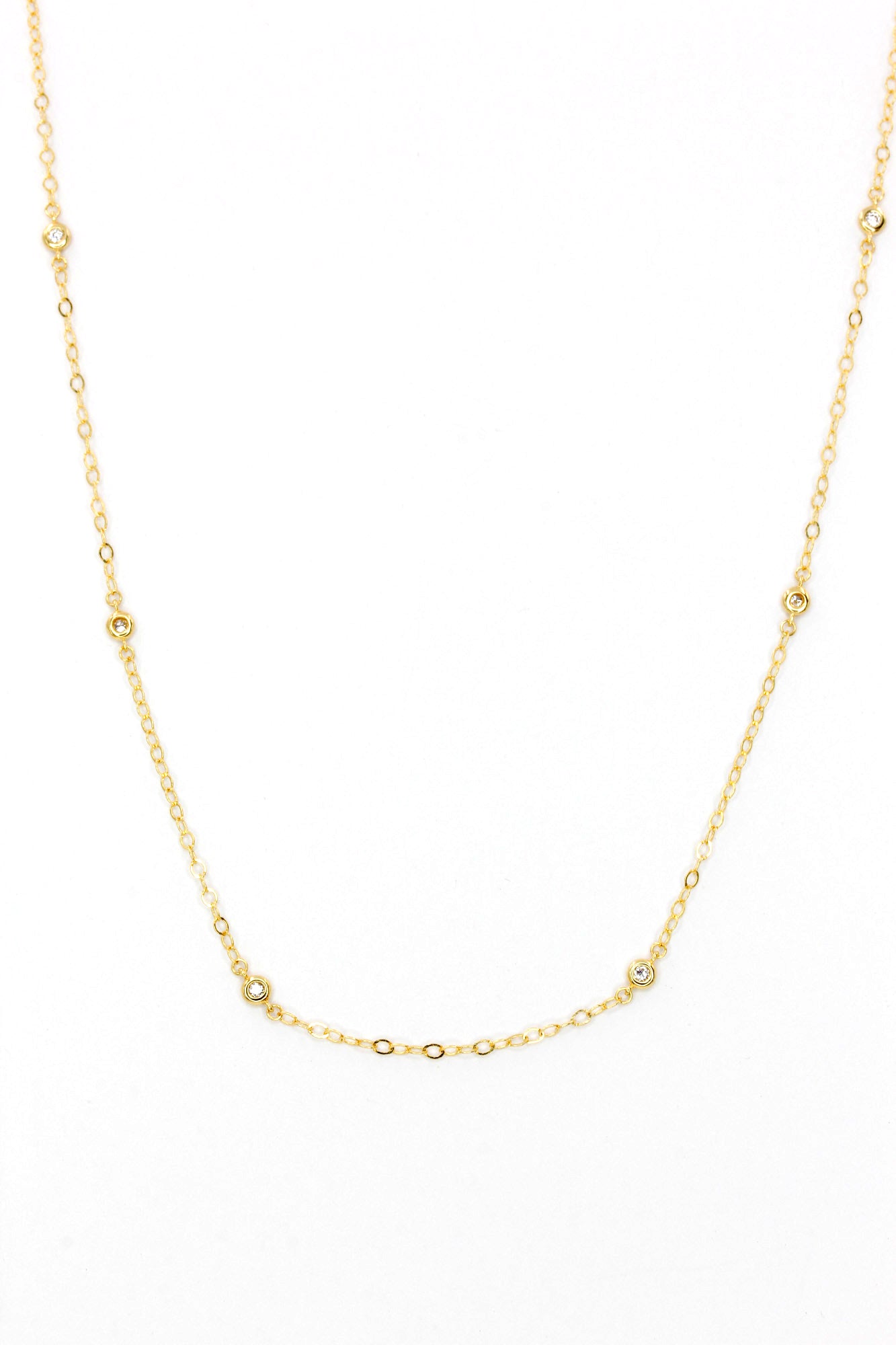 Diamond Bezel Station Necklace - 14k Yellow Gold - 0.12ctw