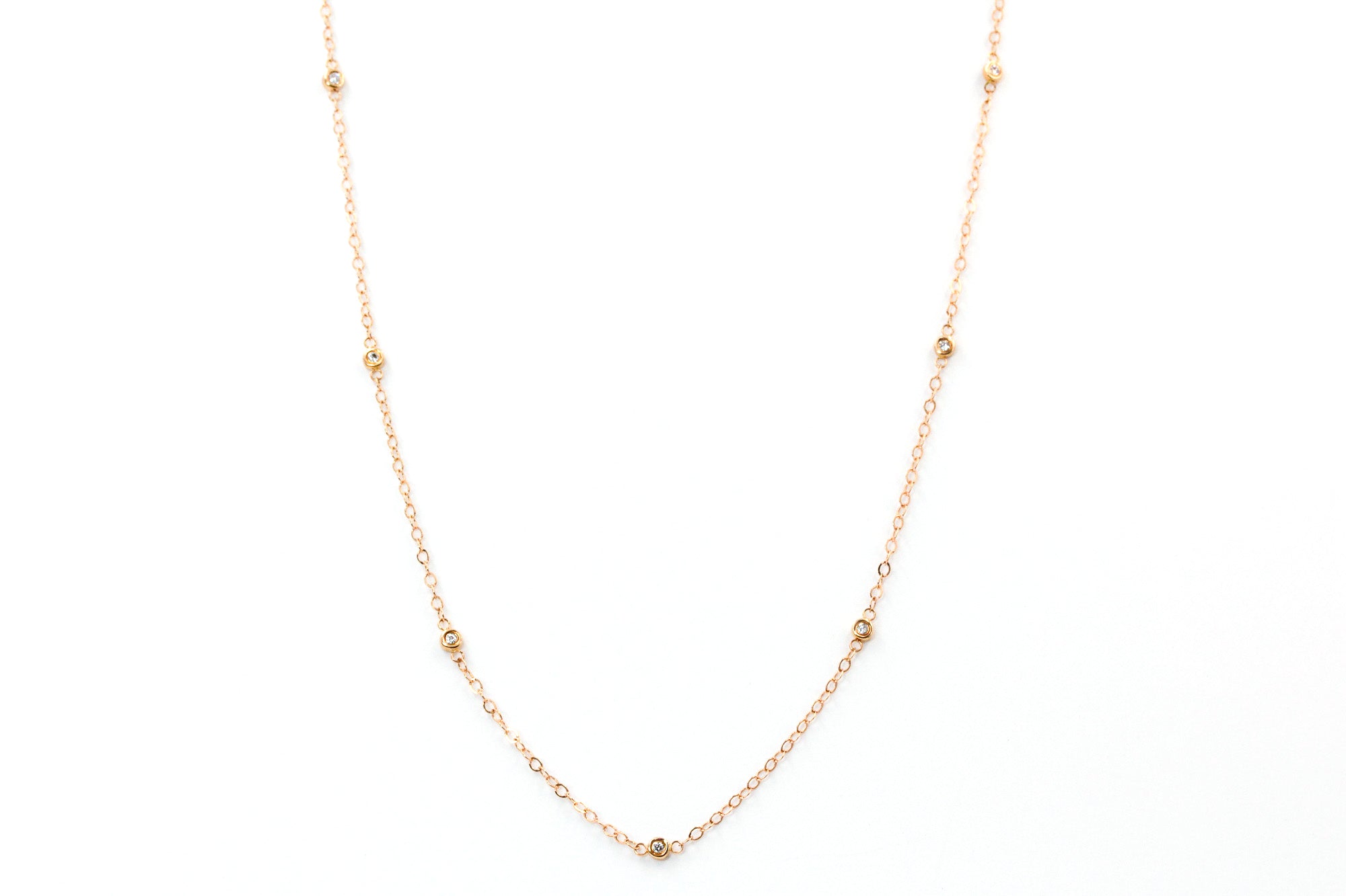 Diamond Bezel Station Necklace - 14k Rose Gold - 0.15ctw