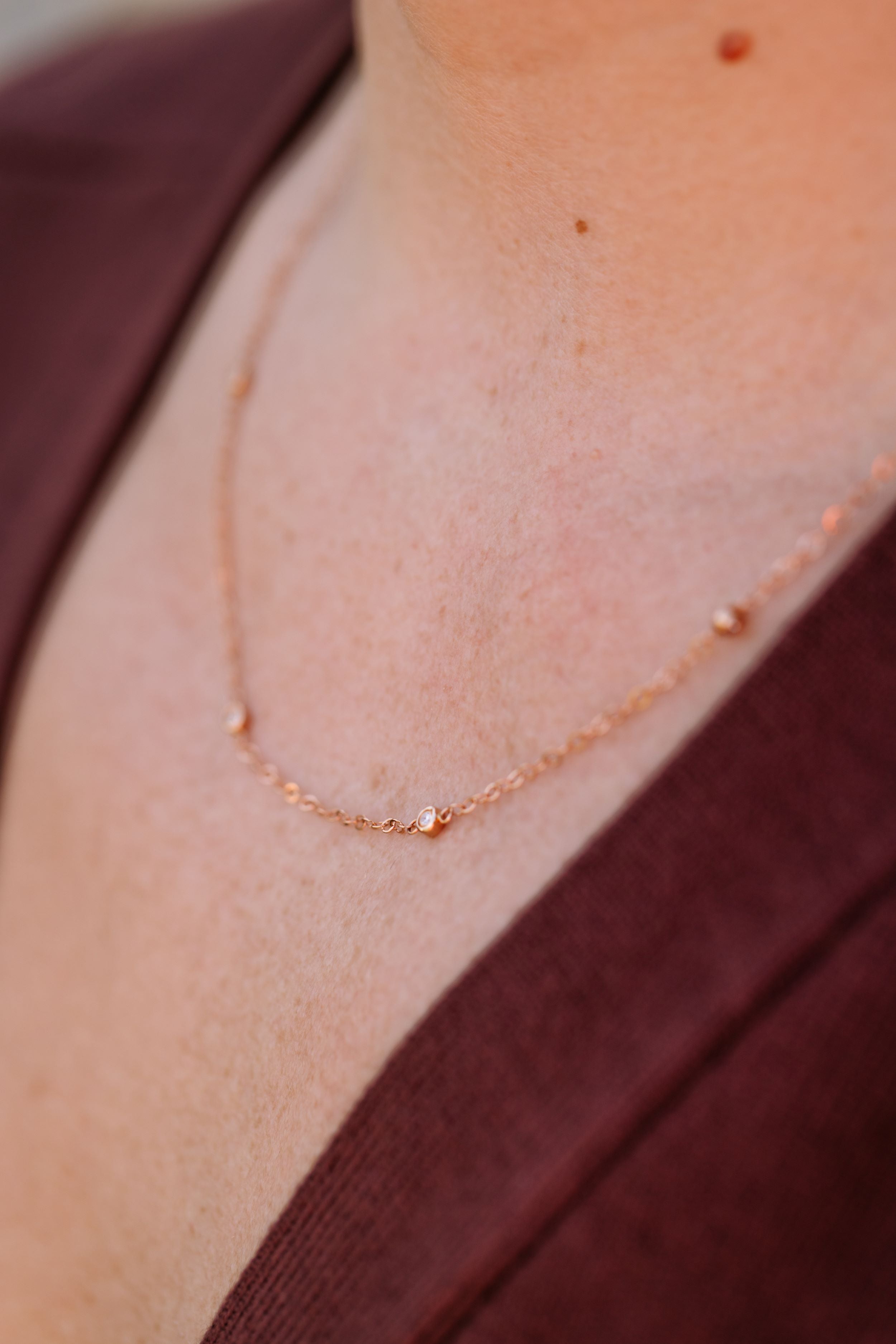 Diamond Bezel Station Necklace - 14k Rose Gold - 0.15ctw