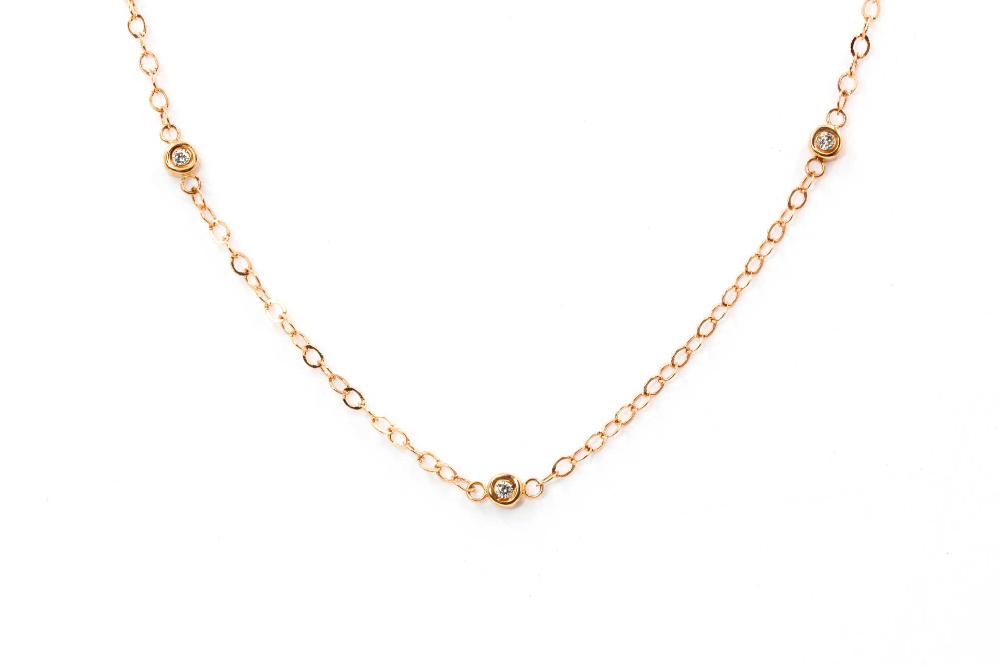 Diamond Bezel Station Necklace - 14k Rose Gold - 0.15ctw