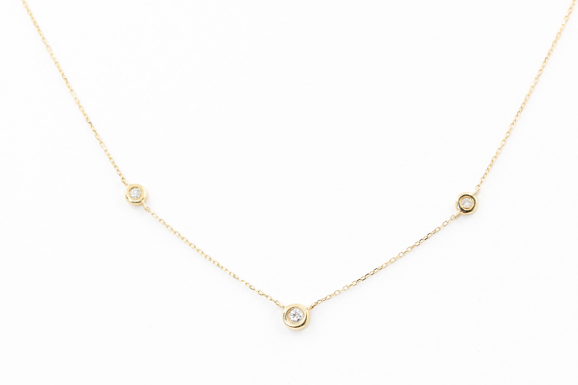 Diamond Bezel Station Necklace - 14k Yellow Gold - 0.10ctw