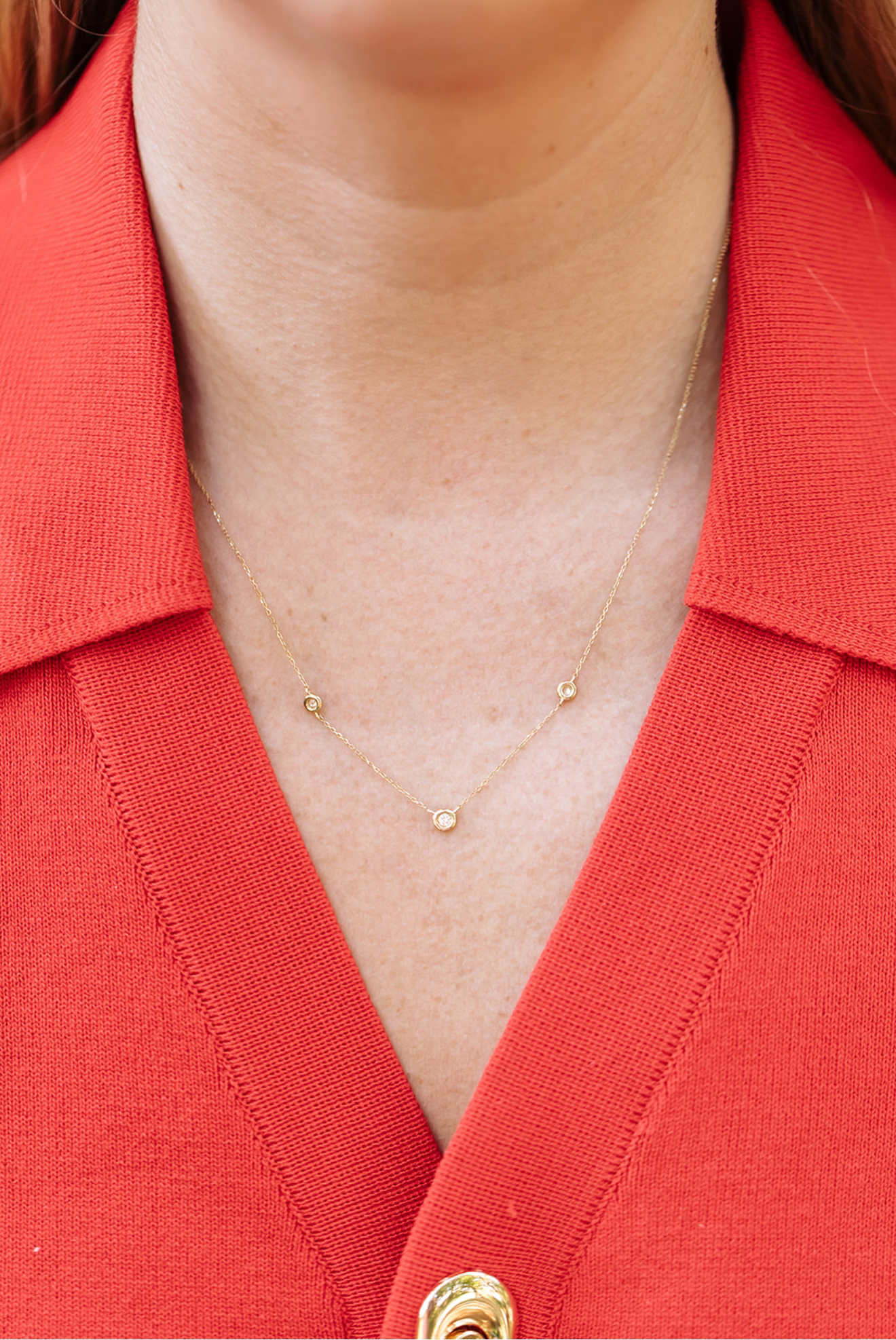 Diamond Bezel Station Necklace - 14k Yellow Gold - 0.10ctw