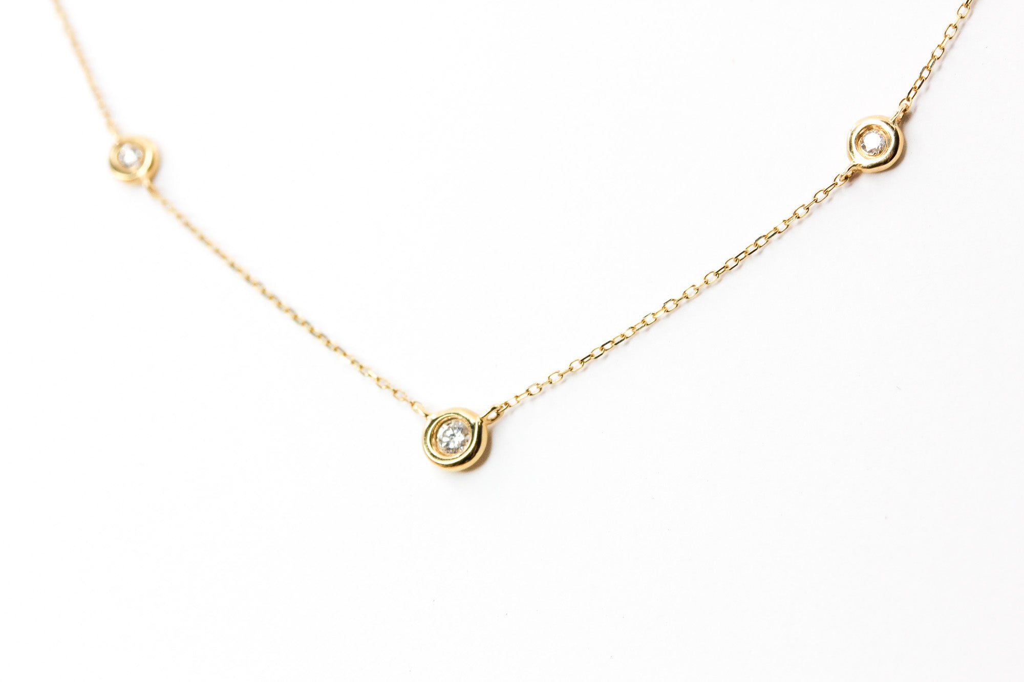 Diamond Bezel Station Necklace - 14k Yellow Gold - 0.10ctw