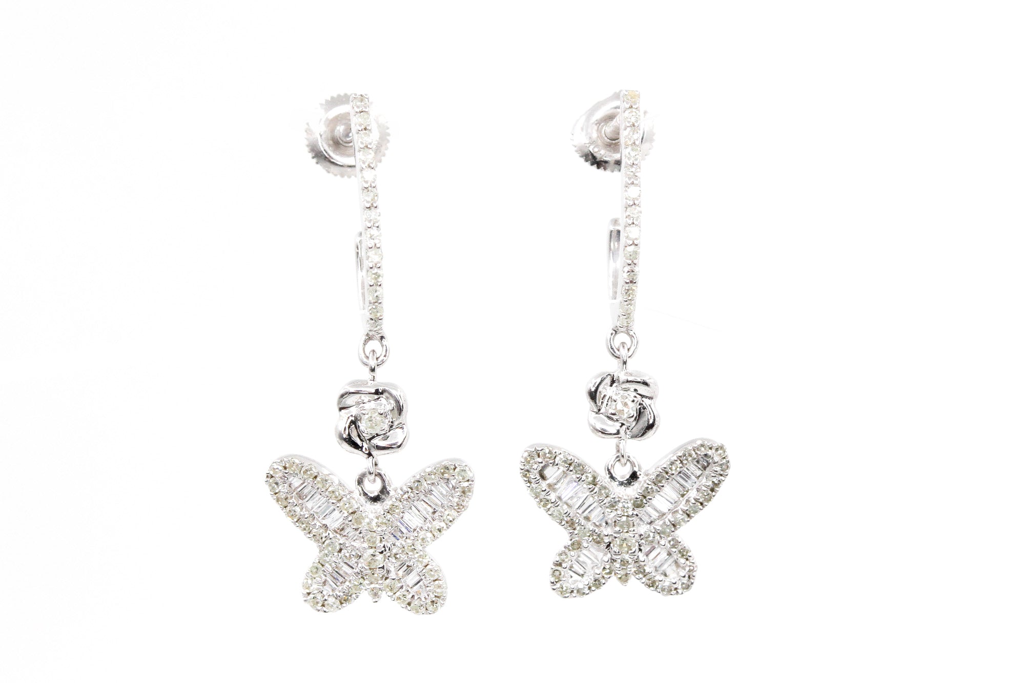 Diamond Butterfly Drop Earrings - 10k White Gold - 0.67ctw