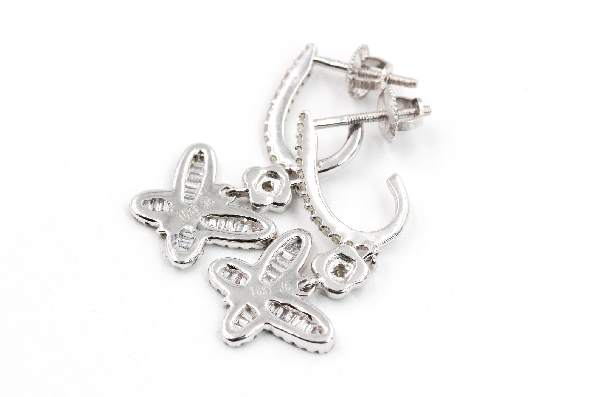 Diamond Butterfly Drop Earrings - 10k White Gold - 0.67ctw