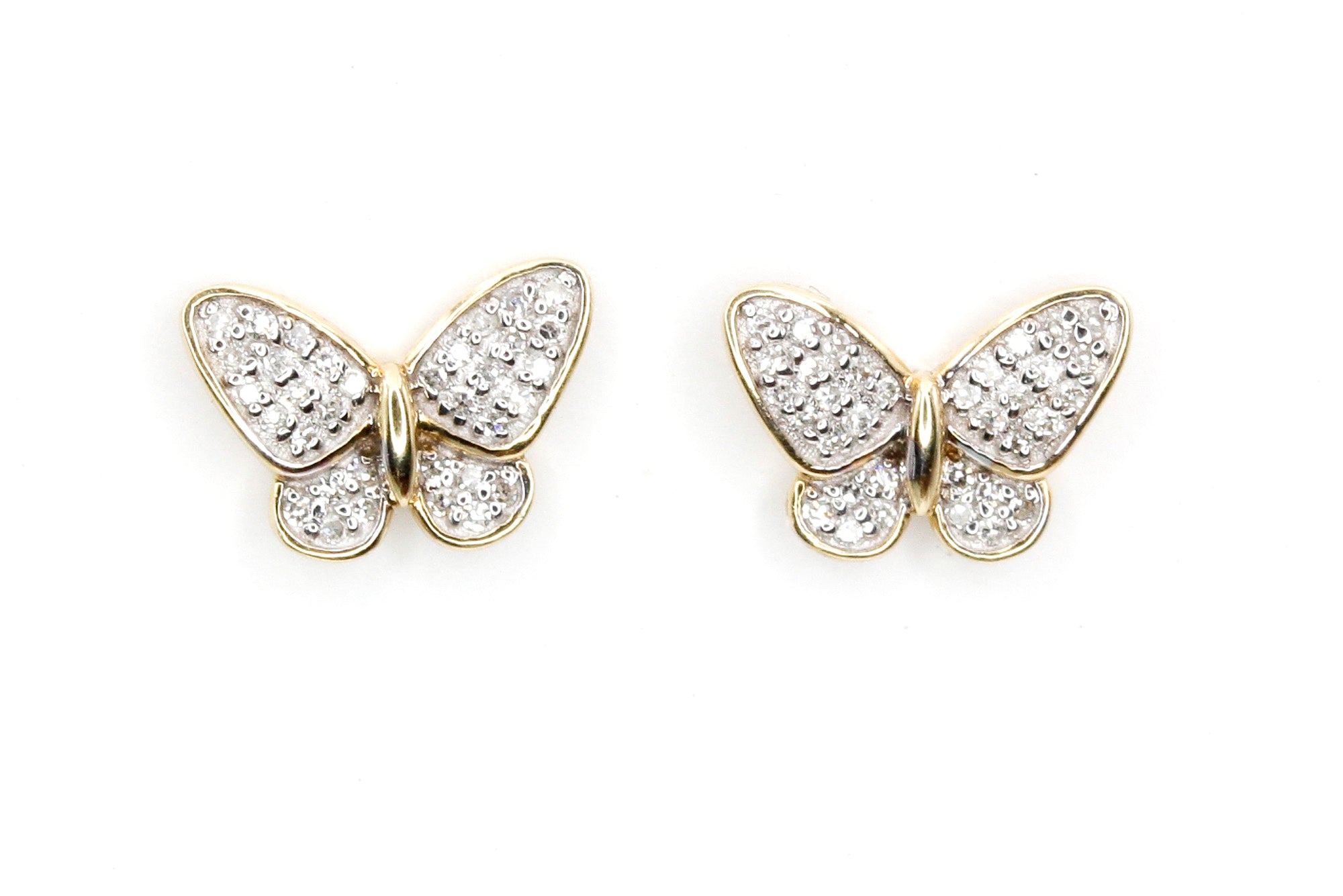 Diamond Butterfly Stud Earrings - 10k Two Tone Gold - 0.13ctw