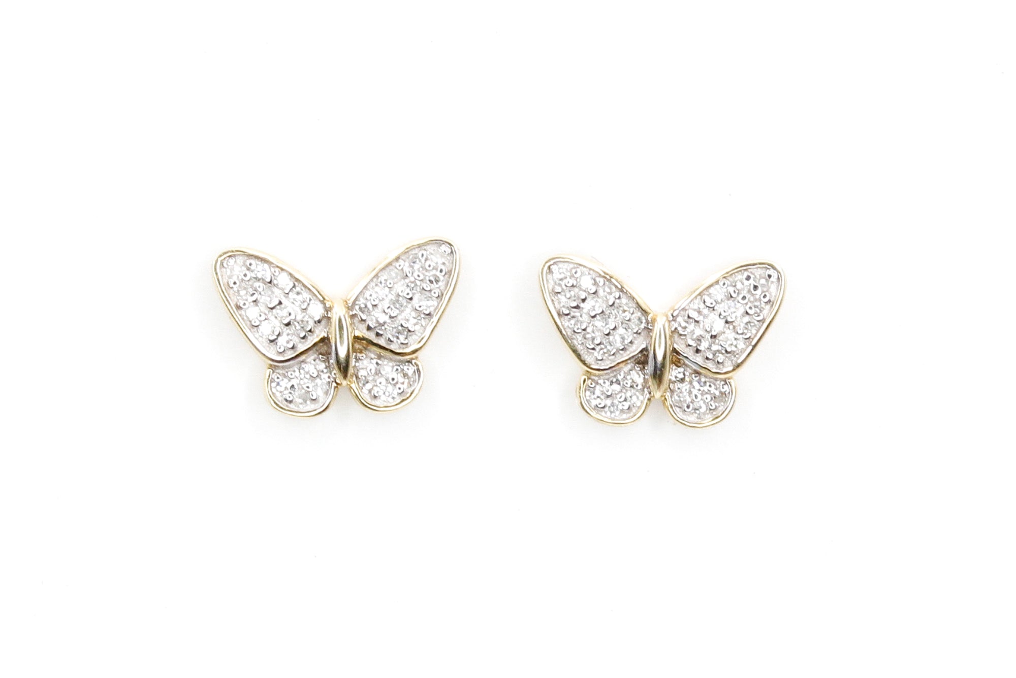Diamond Butterfly Stud Earrings - 10k Two Tone Gold - 0.13ctw