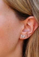 Diamond Butterfly Stud Earrings - 10k Two Tone Gold - 0.13ctw