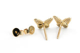 Diamond Butterfly Stud Earrings - 10k Two Tone Gold - 0.13ctw