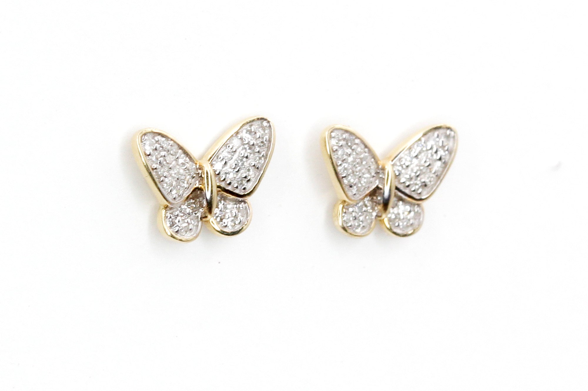 Diamond Butterfly Stud Earrings - 10k Two Tone Gold - 0.13ctw