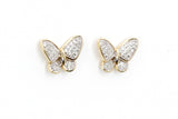 Diamond Butterfly Stud Earrings - 10k Two Tone Gold - 0.13ctw