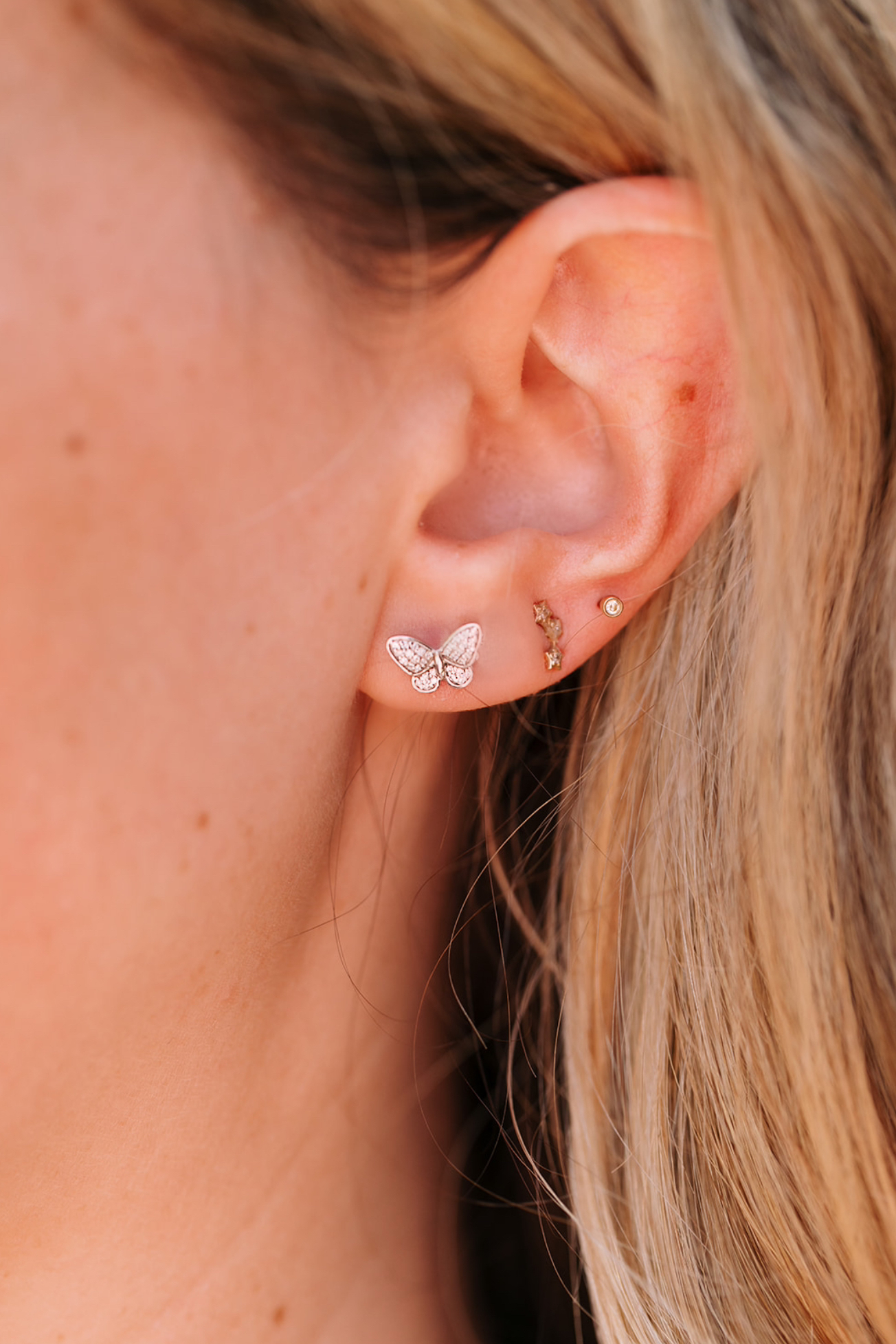 Diamond Butterfly Stud Earrings - 10k White Gold - 0.13ctw