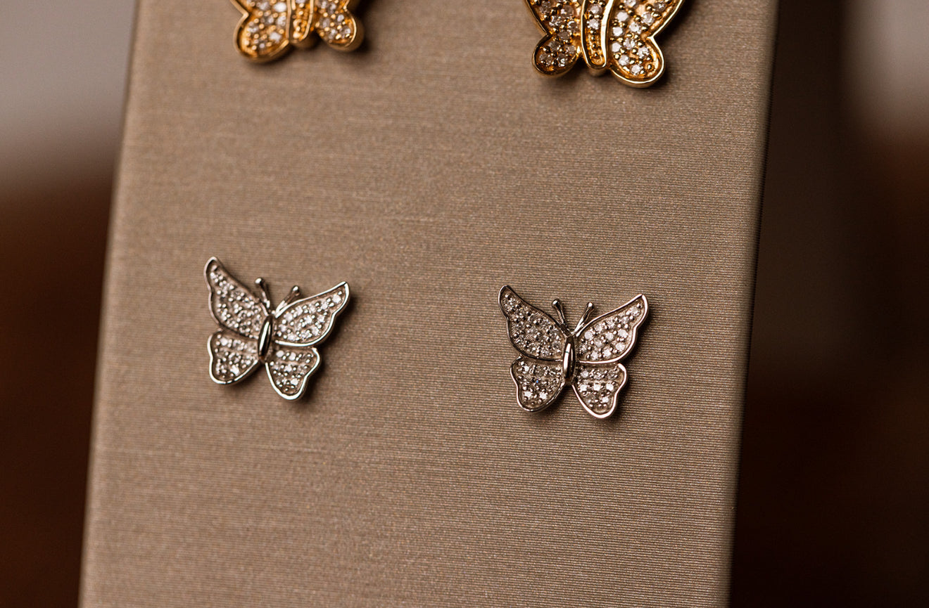 Diamond Butterfly Stud Earrings - 10k White Gold - 0.15ctw