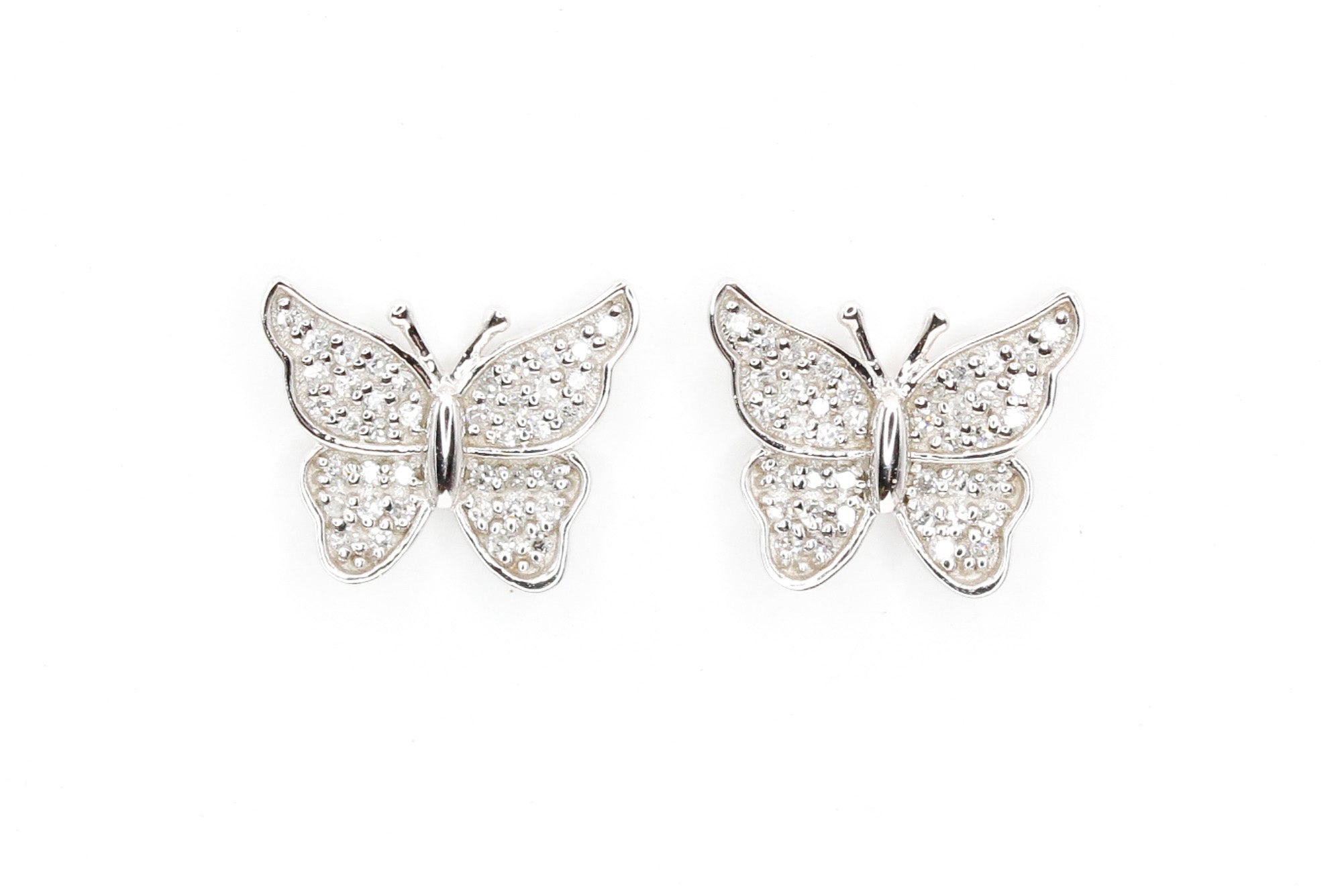 Diamond Butterfly Stud Earrings - 10k White Gold - 0.15ctw