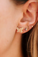 Diamond Butterfly Stud Earrings - 10k Yellow Gold - 0.15ctw