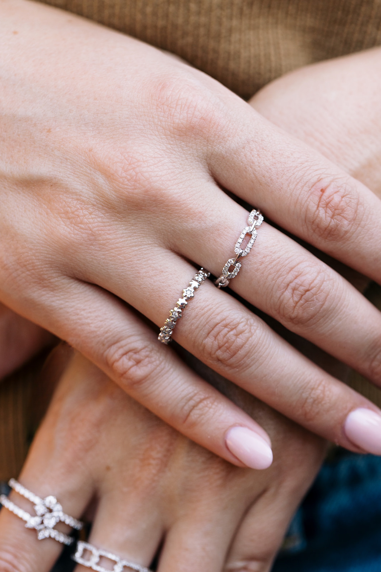 Diamond Chain Link Ring - 14k White Gold - 0.14ctw