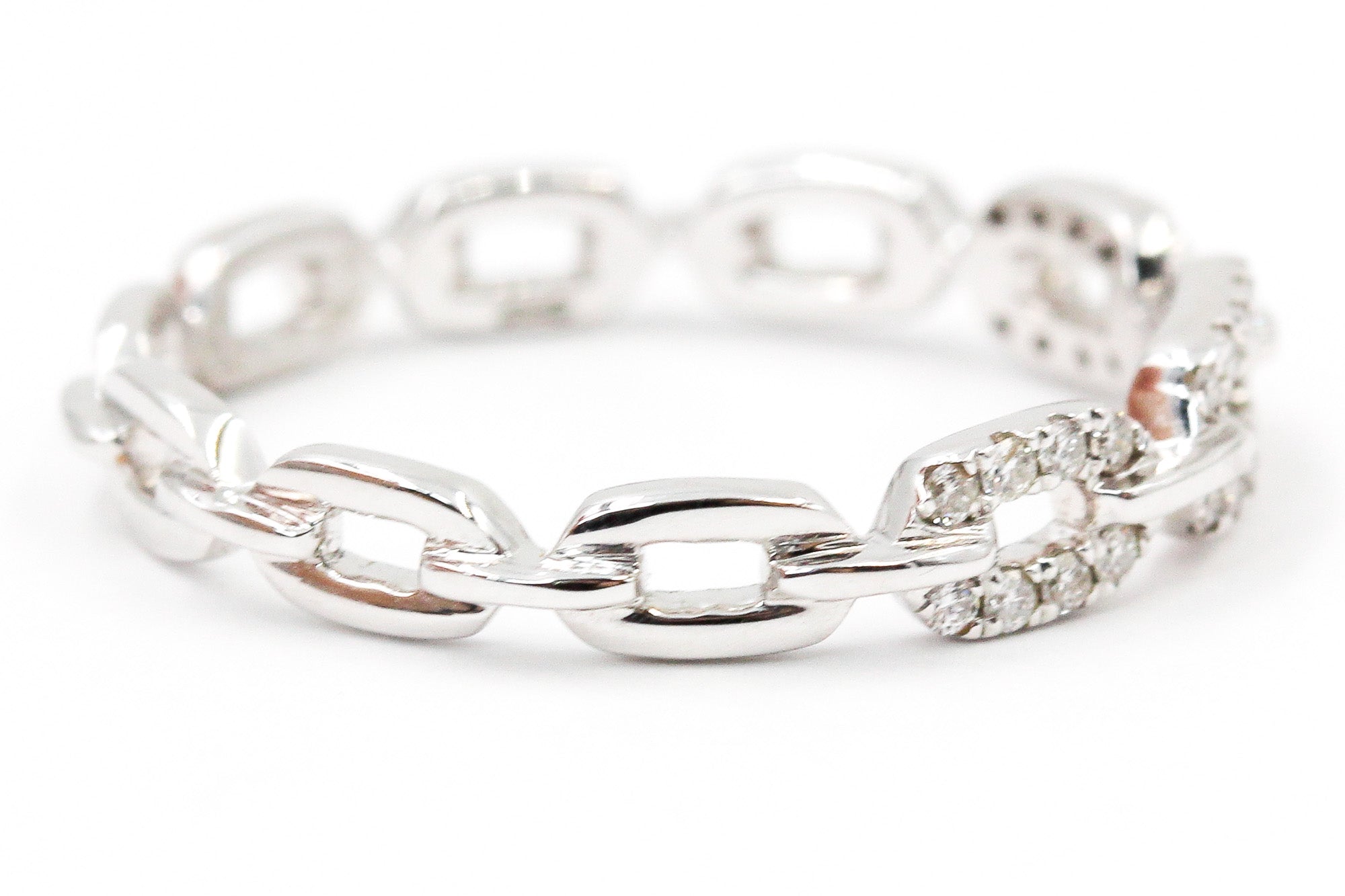 Diamond Chain Link Ring - 14k White Gold - 0.14ctw
