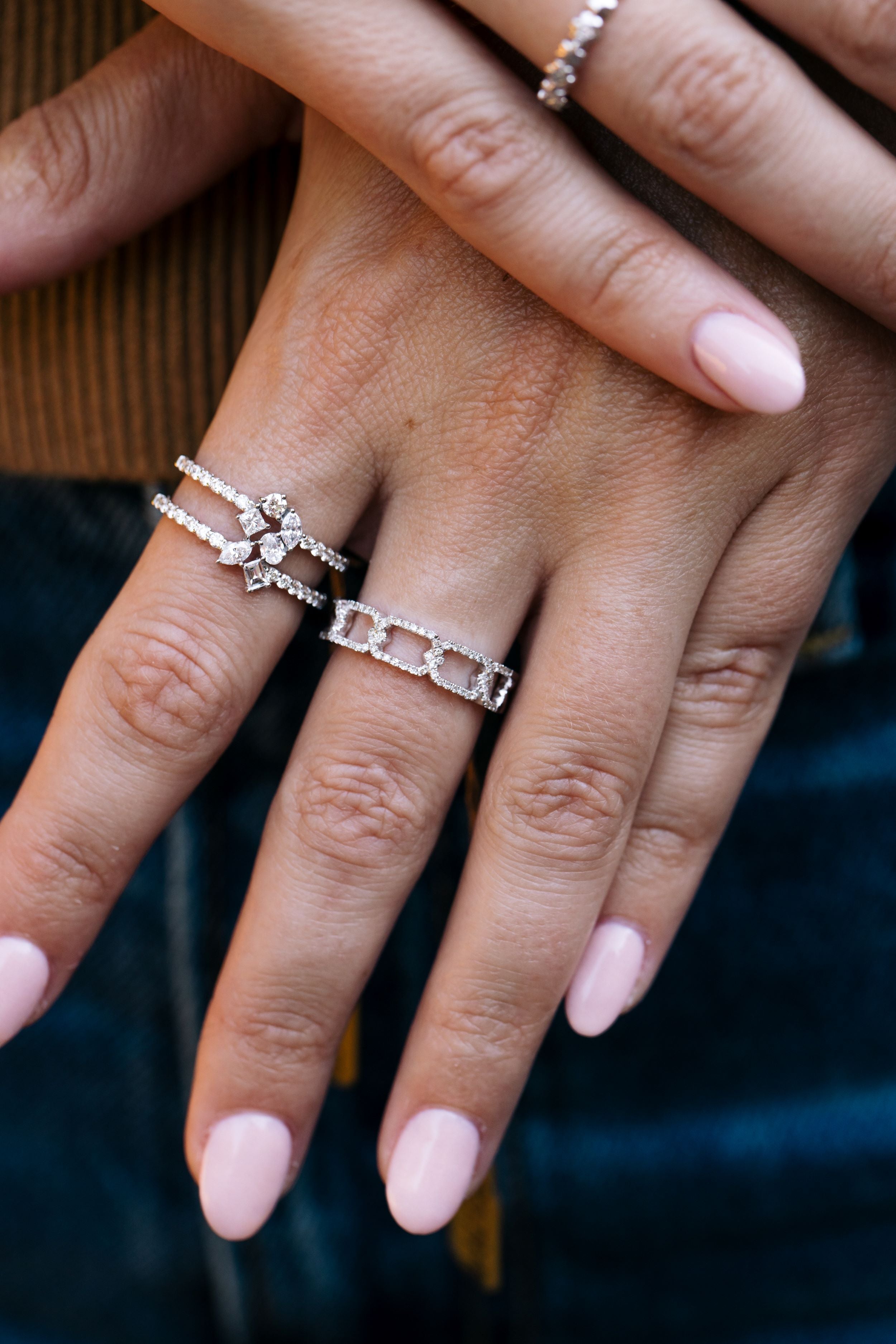 Diamond Chain Link Ring - 14k White Gold - 0.22ctw
