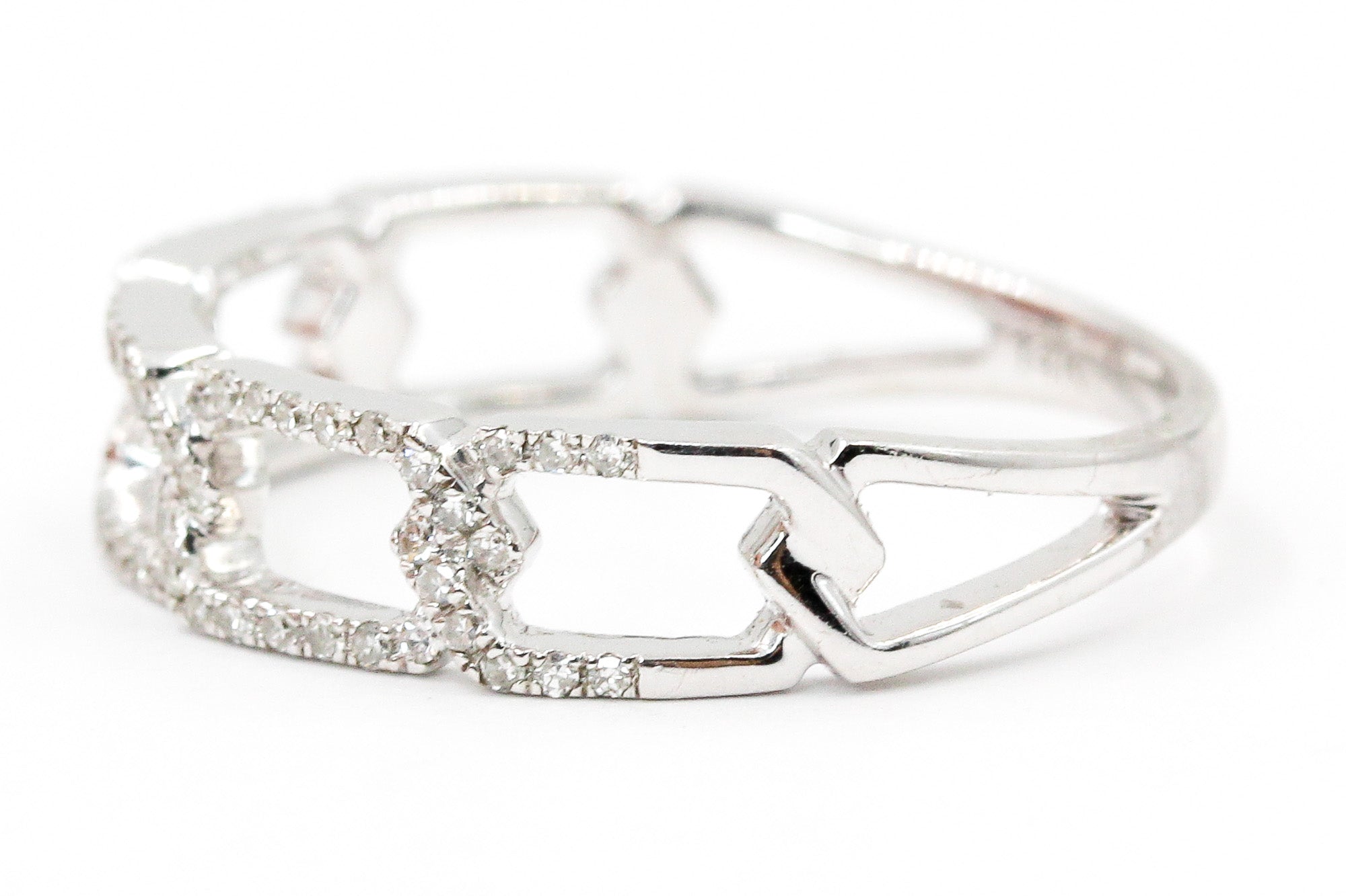 Diamond Chain Link Ring - 14k White Gold - 0.22ctw