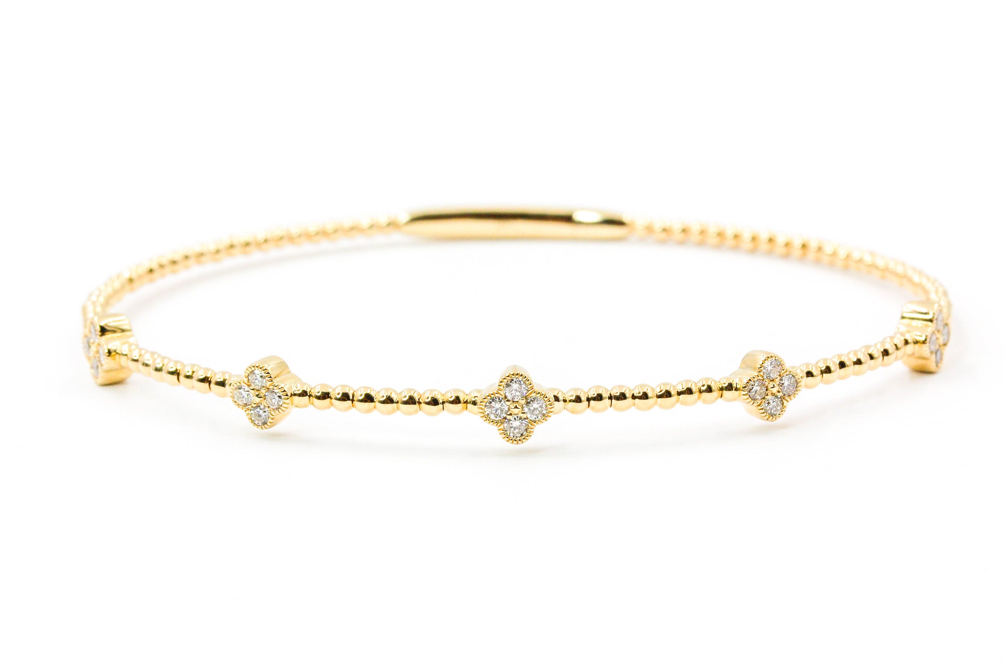 Diamond Clover Bangle Bracelet - 14k Yellow Gold - 0.35ctw