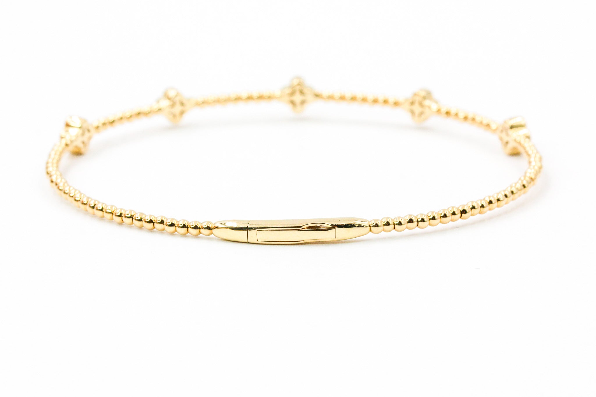 Diamond Clover Bangle Bracelet - 14k Yellow Gold - 0.35ctw