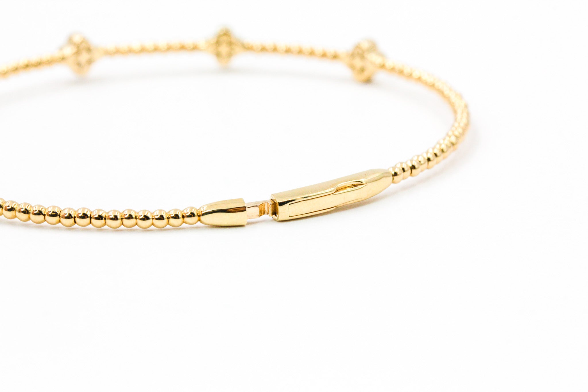 Diamond Clover Bangle Bracelet - 14k Yellow Gold - 0.35ctw