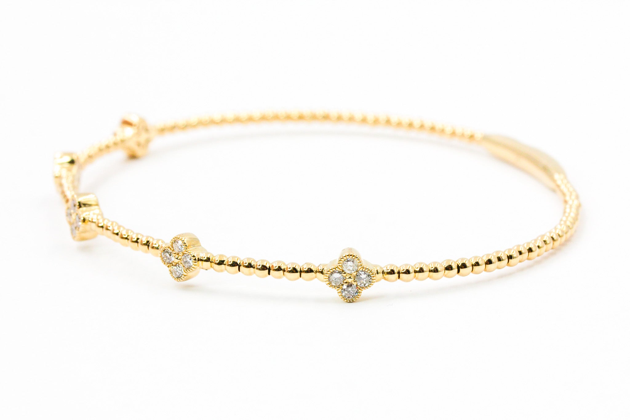Diamond Clover Bangle Bracelet - 14k Yellow Gold - 0.35ctw
