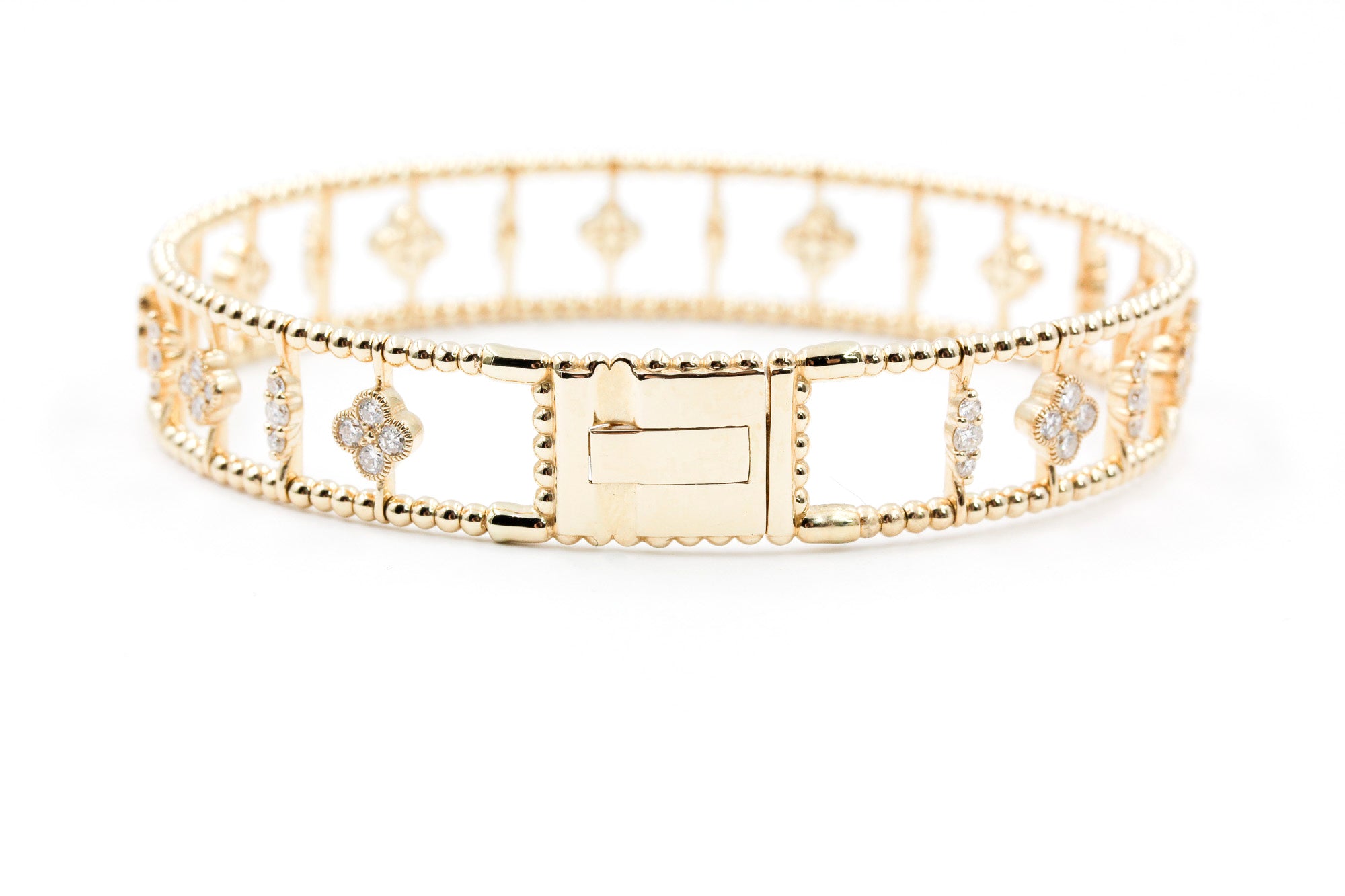 Diamond Clover Bangle Bracelet - 14k Yellow Gold - 1.27ctw