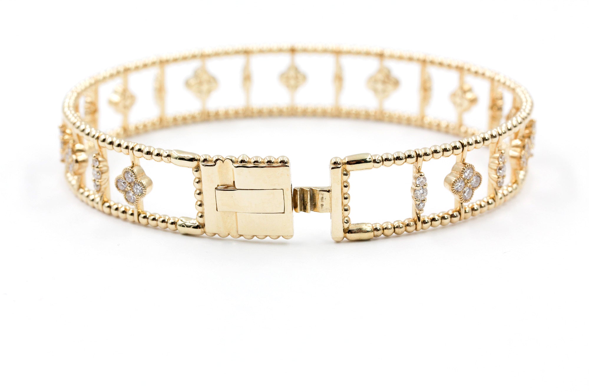 Diamond Clover Bangle Bracelet - 14k Yellow Gold - 1.27ctw