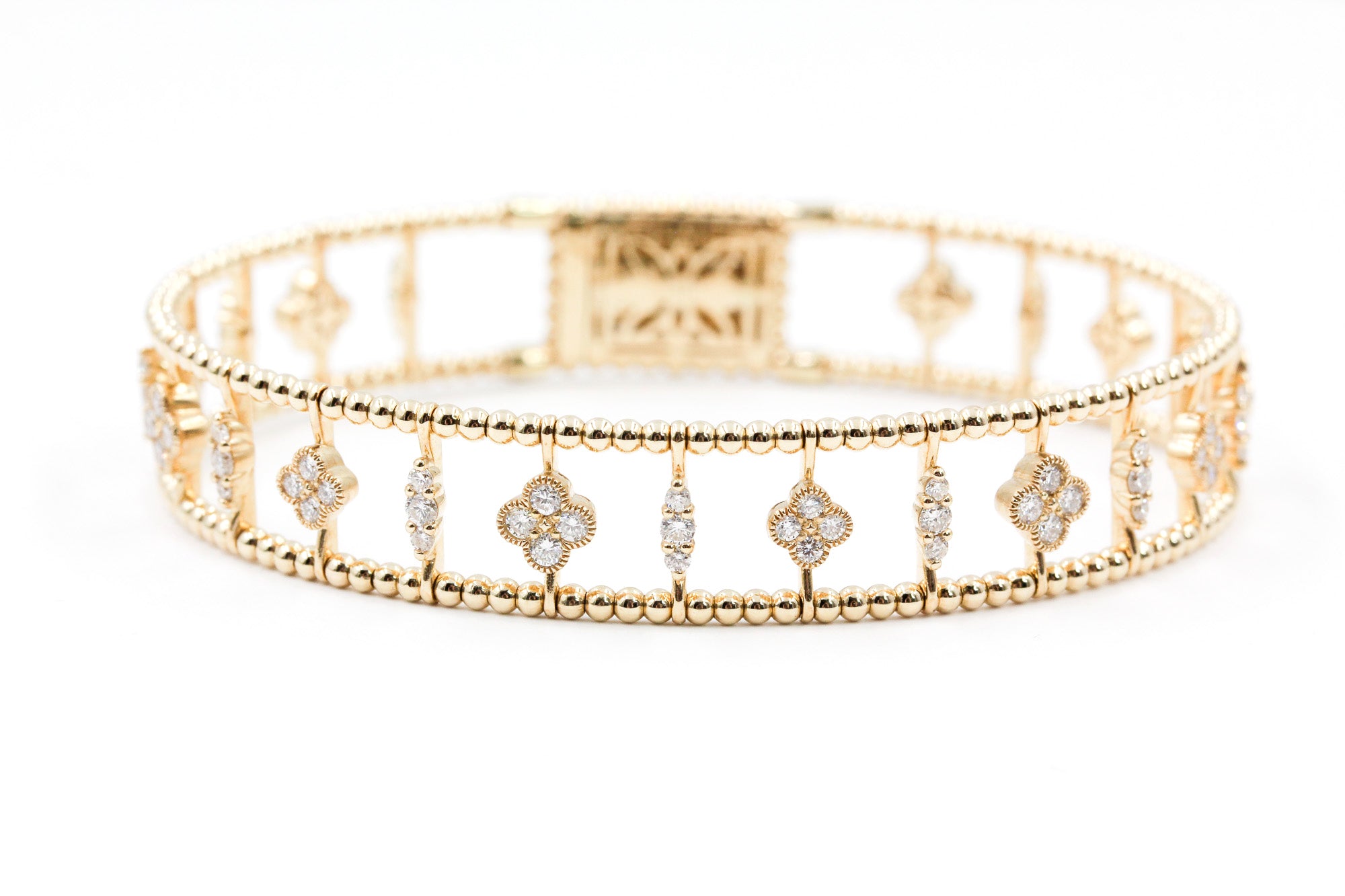 Diamond Clover Bangle Bracelet - 14k Yellow Gold - 1.27ctw