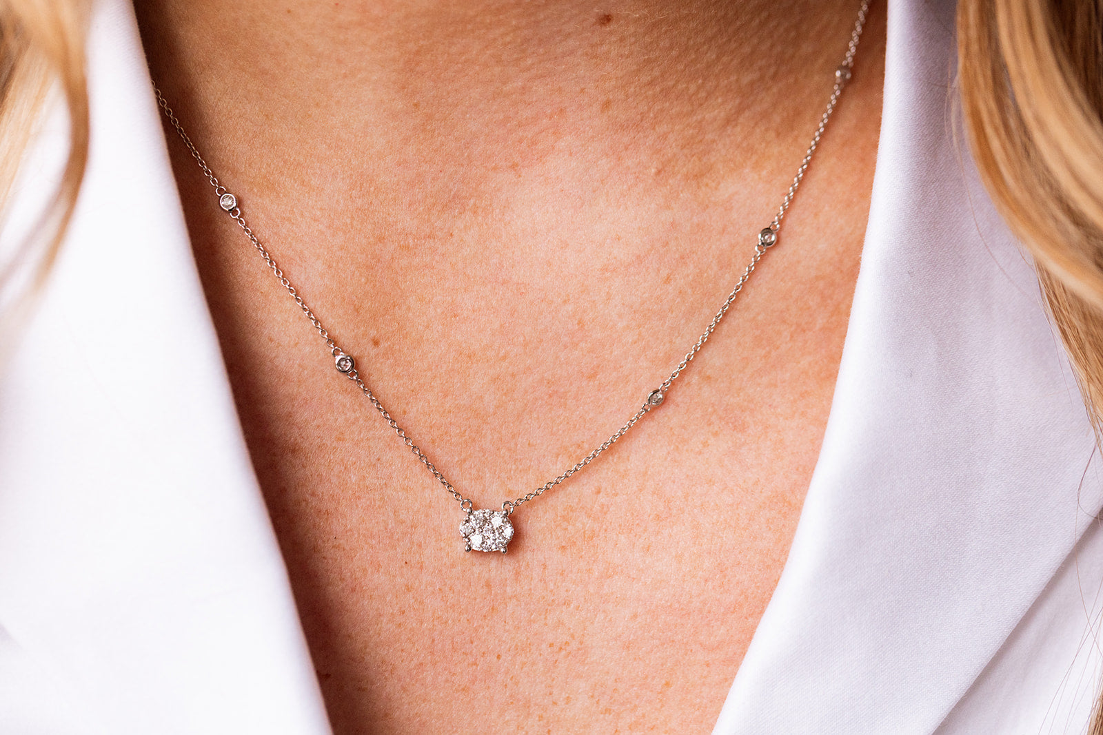 Diamond Cluster Necklace - 14k White Gold  - 0.50ctw