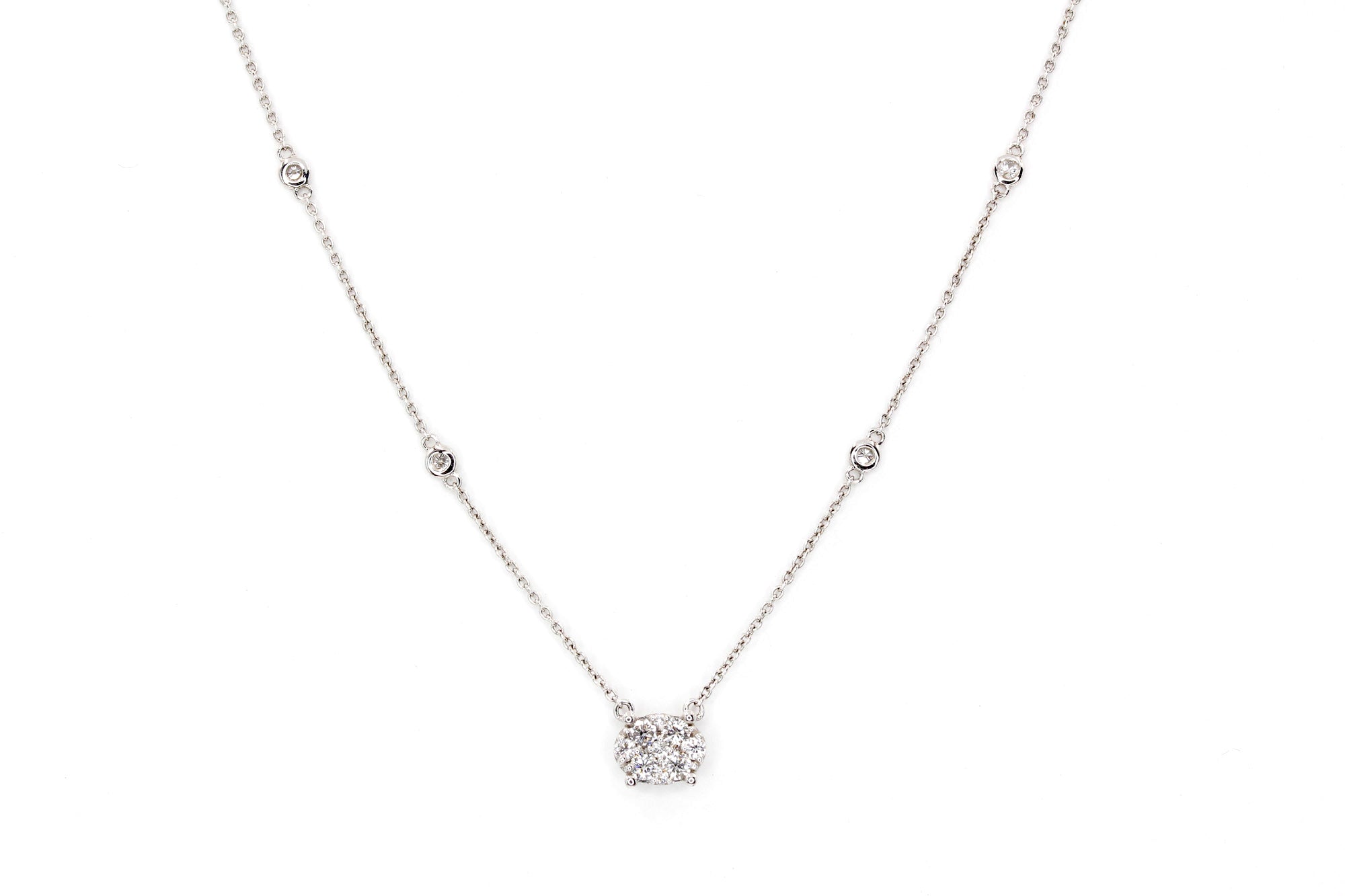 Diamond Cluster Necklace - 14k White Gold  - 0.50ctw