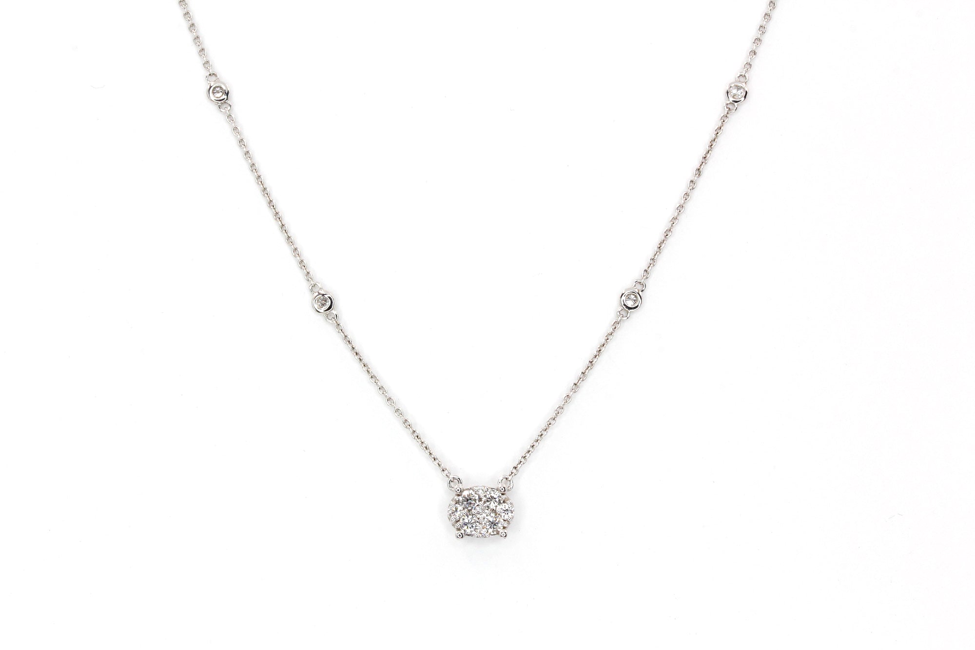 Diamond Cluster Necklace - 14k White Gold  - 0.50ctw