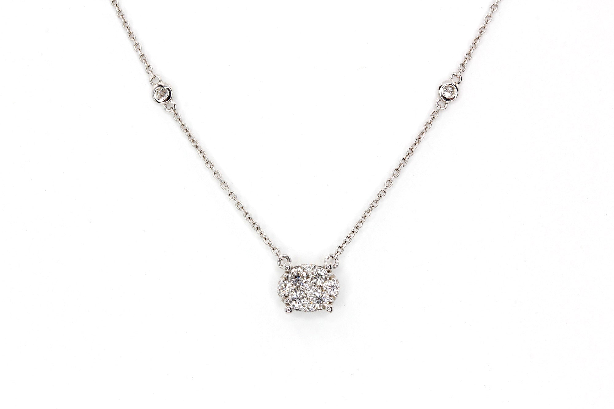 Diamond Cluster Necklace - 14k White Gold  - 0.50ctw