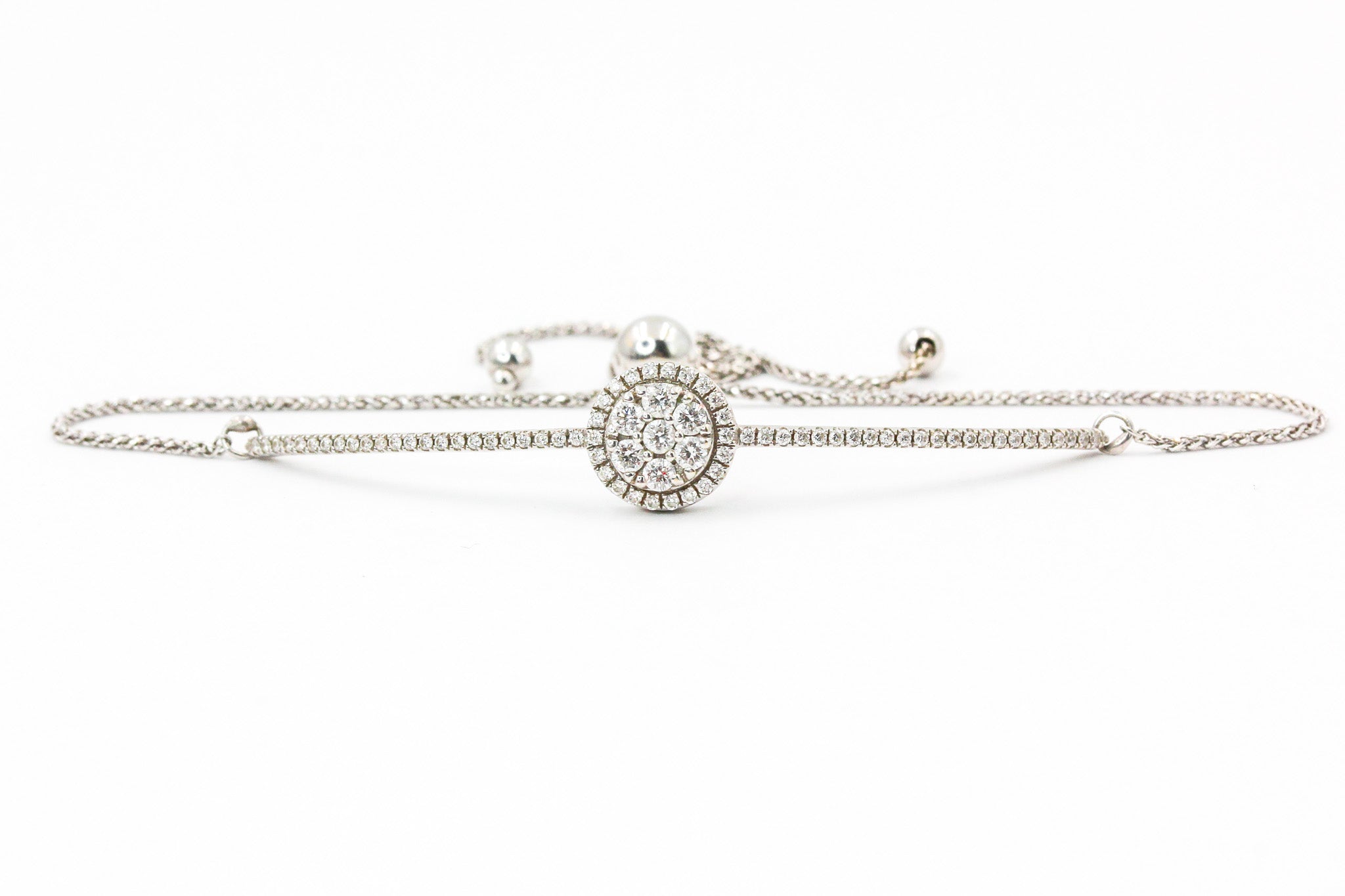 Diamond Cluster Bolo Bracelet - 14k White Gold - 0.42ctw